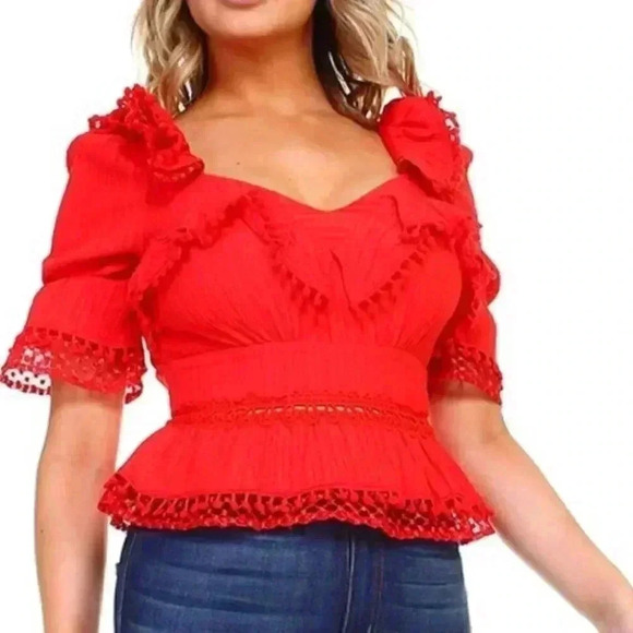Red Peasant Top - Picture 3 of 4